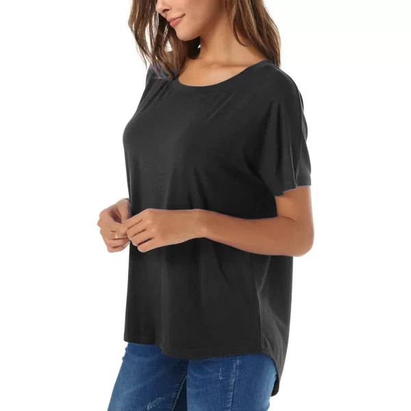 Herou Casual Summer Short Sleeve High Low Loose T Shirt Basic Tees Tops for Women0black