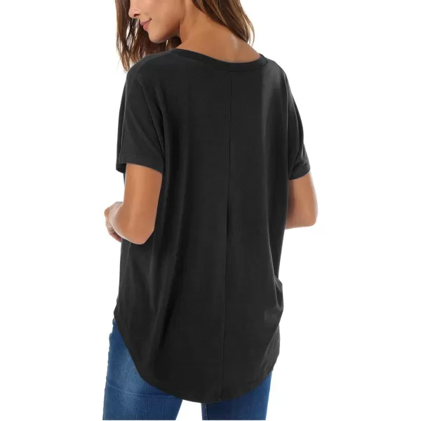 Herou Casual Summer Short Sleeve High Low Loose T Shirt Basic Tees Tops for Women0black