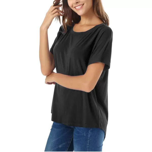 Herou Casual Summer Short Sleeve High Low Loose T Shirt Basic Tees Tops for Women0black