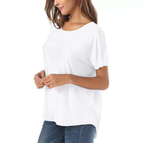 Herou Casual Summer Short Sleeve High Low Loose T Shirt Basic Tees Tops for Women0white