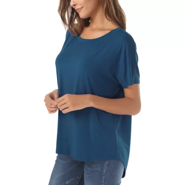 Herou Casual Summer Short Sleeve High Low Loose T Shirt Basic Tees Tops for Women1beja Blue