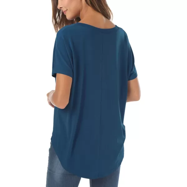 Herou Casual Summer Short Sleeve High Low Loose T Shirt Basic Tees Tops for Women1beja Blue