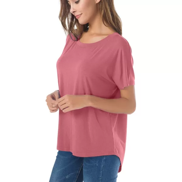Herou Casual Summer Short Sleeve High Low Loose T Shirt Basic Tees Tops for Women1dusty Rose