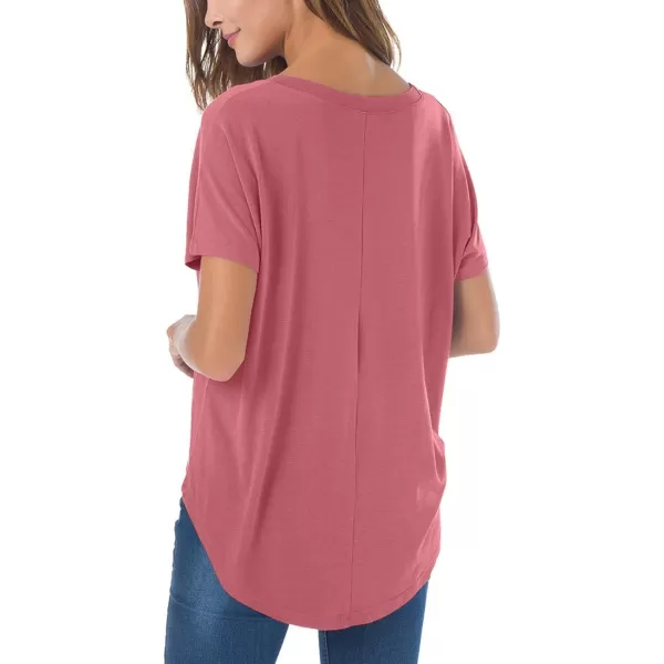 Herou Casual Summer Short Sleeve High Low Loose T Shirt Basic Tees Tops for Women1dusty Rose