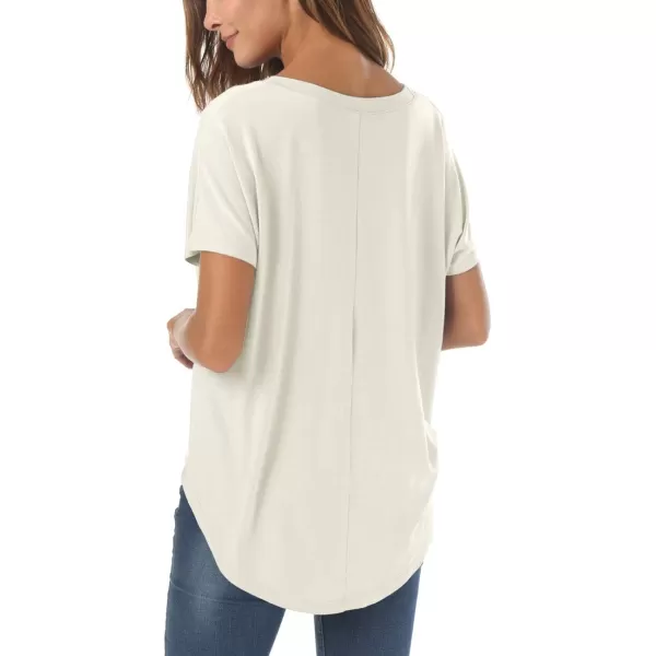 Herou Casual Summer Short Sleeve High Low Loose T Shirt Basic Tees Tops for Women1oyster