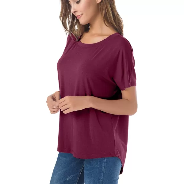 Herou Casual Summer Short Sleeve High Low Loose T Shirt Basic Tees Tops for Women1purple Red