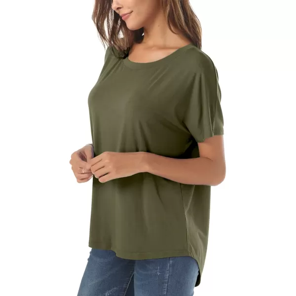 Herou Casual Summer Short Sleeve High Low Loose T Shirt Basic Tees Tops for WomenArmy Green