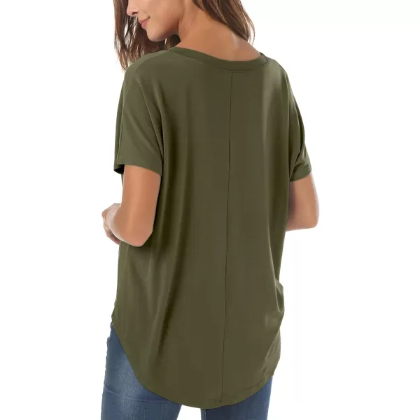 Herou Casual Summer Short Sleeve High Low Loose T Shirt Basic Tees Tops for WomenArmy Green