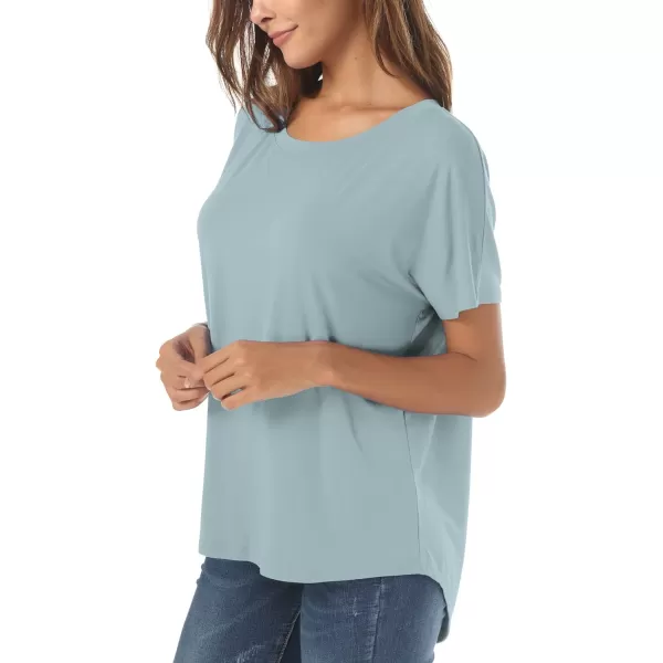 Herou Casual Summer Short Sleeve High Low Loose T Shirt Basic Tees Tops for WomenBreezy Blue