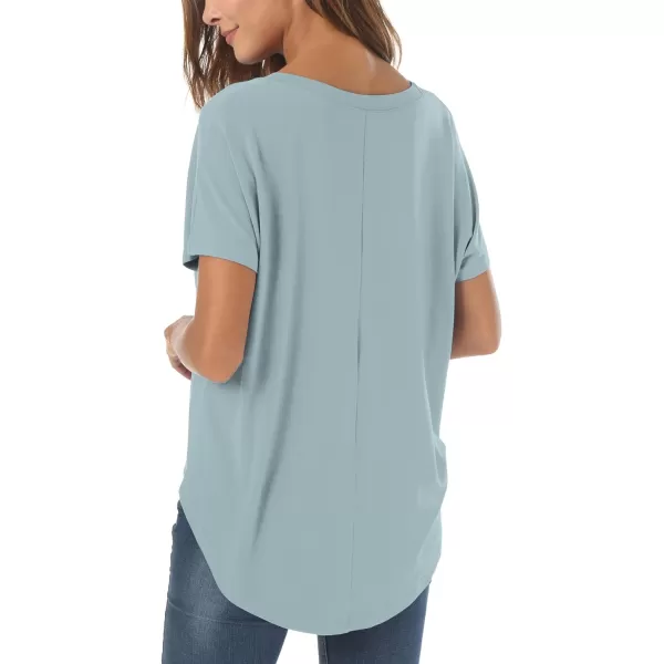 Herou Casual Summer Short Sleeve High Low Loose T Shirt Basic Tees Tops for WomenBreezy Blue