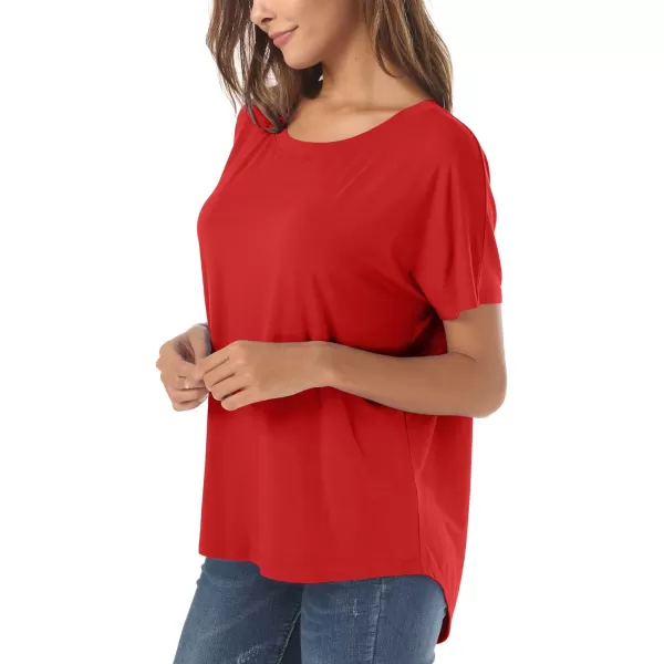 Herou Casual Summer Short Sleeve High Low Loose T Shirt Basic Tees Tops for WomenBright Red