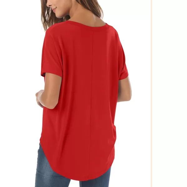 Herou Casual Summer Short Sleeve High Low Loose T Shirt Basic Tees Tops for WomenBright Red