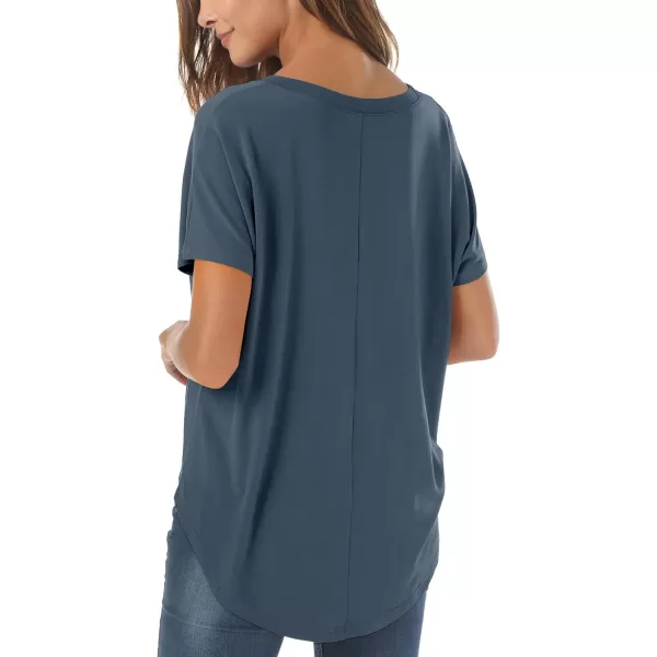 Herou Casual Summer Short Sleeve High Low Loose T Shirt Basic Tees Tops for WomenDusty Blue