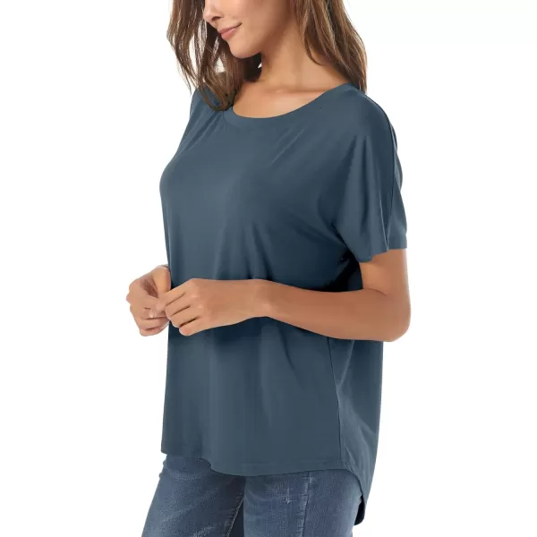 Herou Casual Summer Short Sleeve High Low Loose T Shirt Basic Tees Tops for WomenDusty Blue