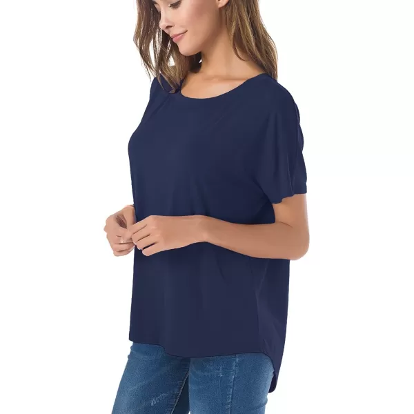 Herou Casual Summer Short Sleeve High Low Loose T Shirt Basic Tees Tops for WomenNavy