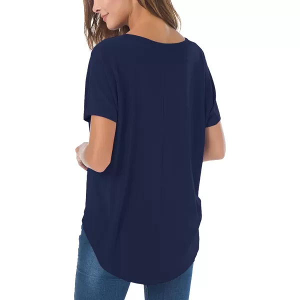 Herou Casual Summer Short Sleeve High Low Loose T Shirt Basic Tees Tops for WomenNavy