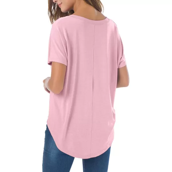 Herou Casual Summer Short Sleeve High Low Loose T Shirt Basic Tees Tops for WomenPink