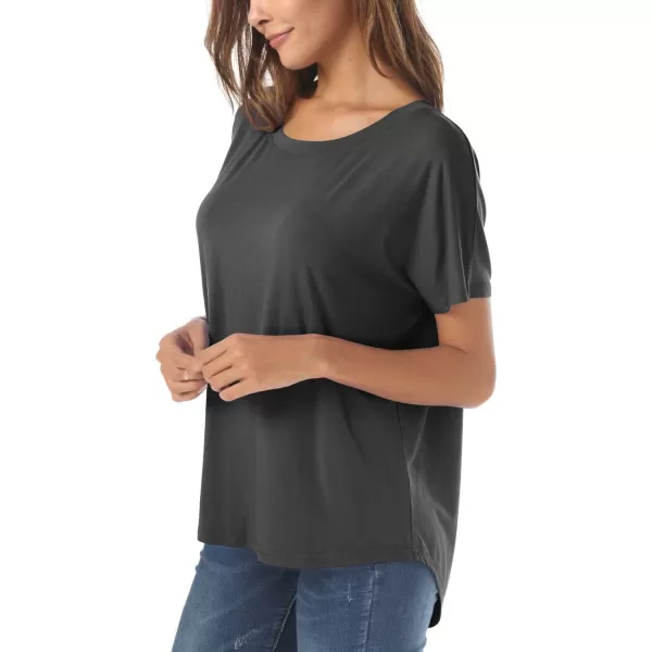 Herou Casual Summer Short Sleeve High Low Loose T Shirt Basic Tees Tops for WomenTile Grey