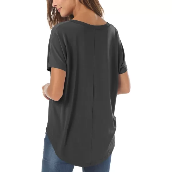 Herou Casual Summer Short Sleeve High Low Loose T Shirt Basic Tees Tops for WomenTile Grey