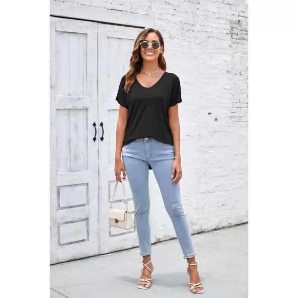Herou Casual Summer Short Sleeve High Low Loose T Shirt Basic Tees Tops for WomenZblack