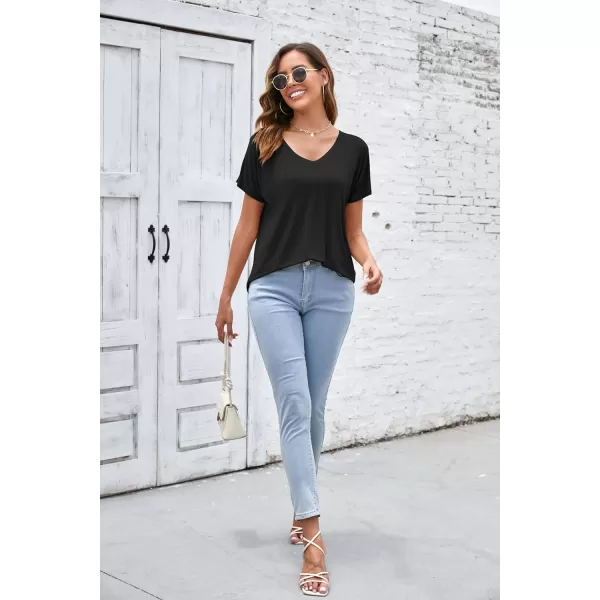 Herou Casual Summer Short Sleeve High Low Loose T Shirt Basic Tees Tops for WomenZblack