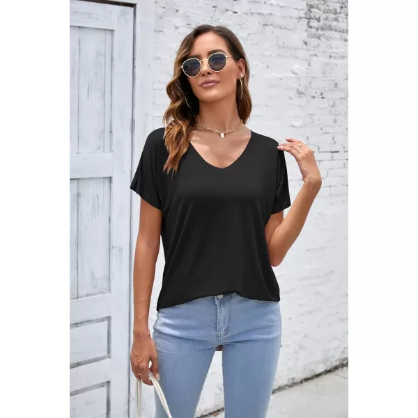 Herou Casual Summer Short Sleeve High Low Loose T Shirt Basic Tees Tops for WomenZblack