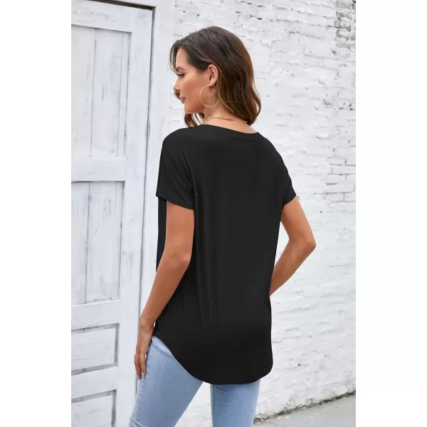 Herou Casual Summer Short Sleeve High Low Loose T Shirt Basic Tees Tops for WomenZblack