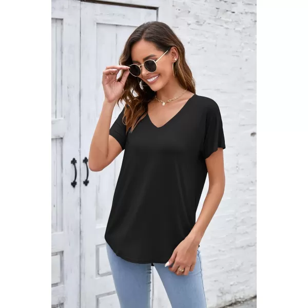 Herou Casual Summer Short Sleeve High Low Loose T Shirt Basic Tees Tops for WomenZblack