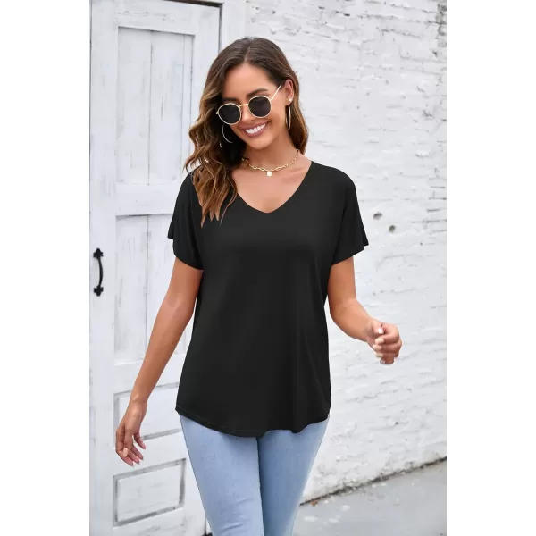 Herou Casual Summer Short Sleeve High Low Loose T Shirt Basic Tees Tops for WomenZblack