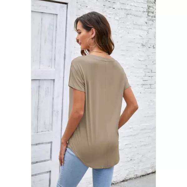 Herou Casual Summer Short Sleeve High Low Loose T Shirt Basic Tees Tops for WomenZlight Coffee