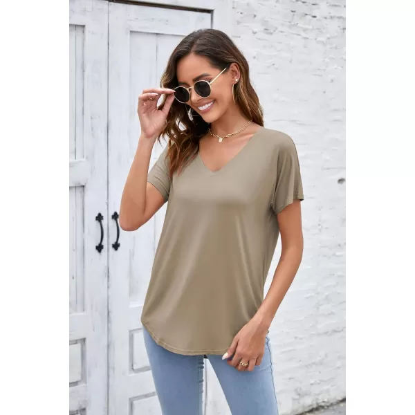 Herou Casual Summer Short Sleeve High Low Loose T Shirt Basic Tees Tops for WomenZlight Coffee