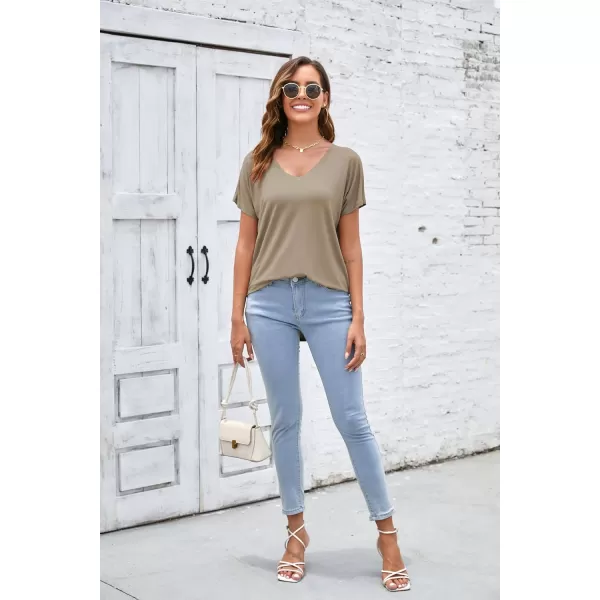 Herou Casual Summer Short Sleeve High Low Loose T Shirt Basic Tees Tops for WomenZlight Coffee