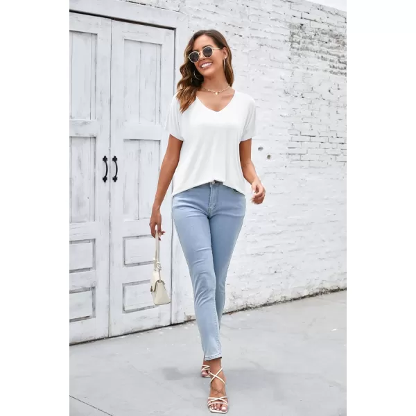 Herou Casual Summer Short Sleeve High Low Loose T Shirt Basic Tees Tops for WomenZwhite