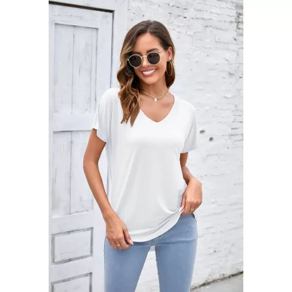 Herou Casual Summer Short Sleeve High Low Loose T Shirt Basic Tees Tops for WomenZwhite