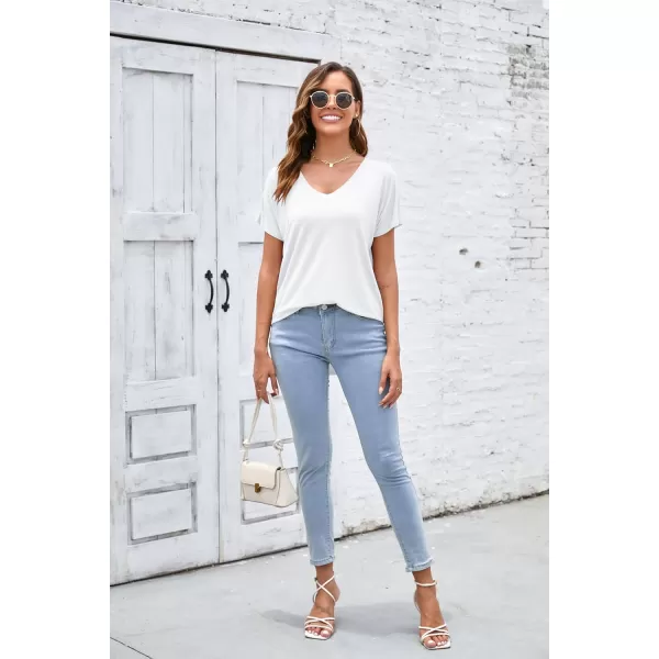 Herou Casual Summer Short Sleeve High Low Loose T Shirt Basic Tees Tops for WomenZwhite