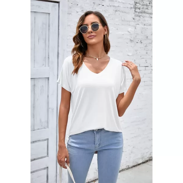 Herou Casual Summer Short Sleeve High Low Loose T Shirt Basic Tees Tops for WomenZwhite