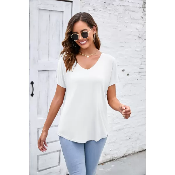 Herou Casual Summer Short Sleeve High Low Loose T Shirt Basic Tees Tops for WomenZwhite