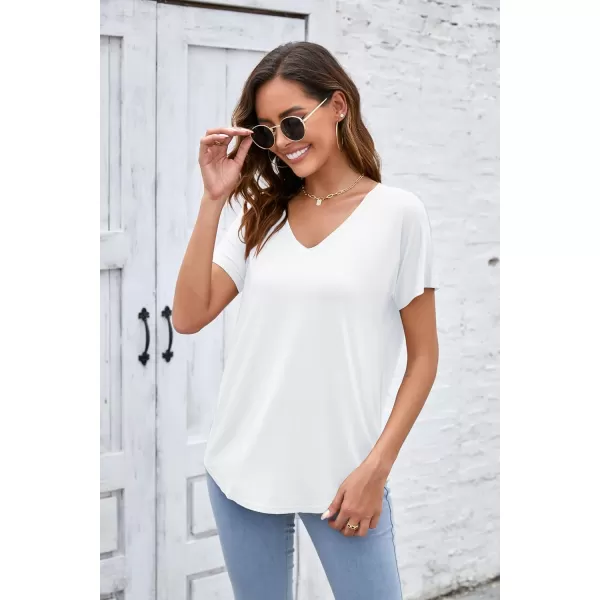 Herou Casual Summer Short Sleeve High Low Loose T Shirt Basic Tees Tops for WomenZwhite