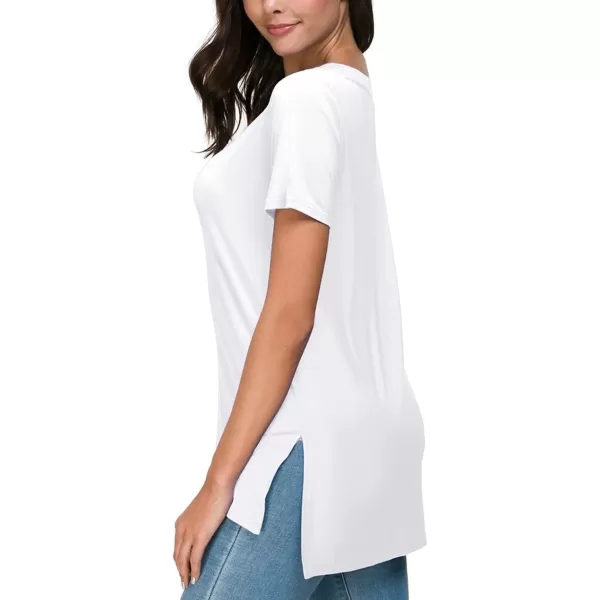 Herou Summer Women Casual Short Sleeve Tops TShirts Tees with Side Split0white
