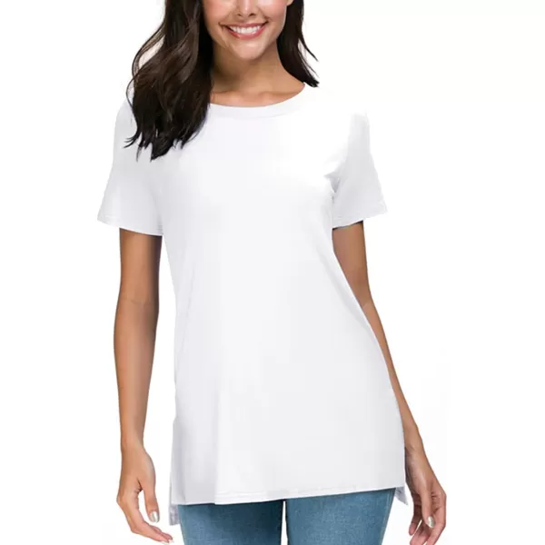 Herou Summer Women Casual Short Sleeve Tops TShirts Tees with Side Split0white