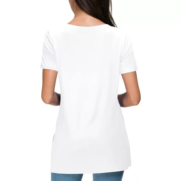 Herou Summer Women Casual Short Sleeve Tops TShirts Tees with Side Split0white