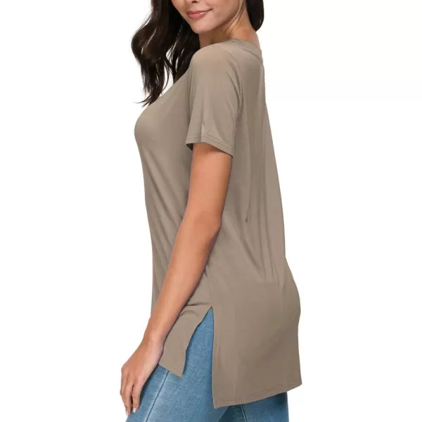 Herou Summer Women Casual Short Sleeve Tops TShirts Tees with Side Split1light Coffee