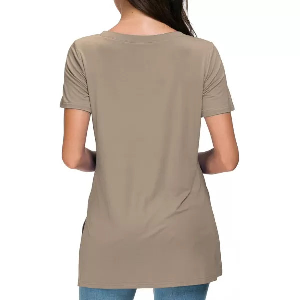 Herou Summer Women Casual Short Sleeve Tops TShirts Tees with Side Split1light Coffee