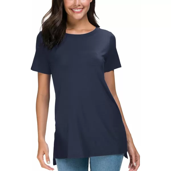 Herou Summer Women Casual Short Sleeve Tops TShirts Tees with Side Split1navy