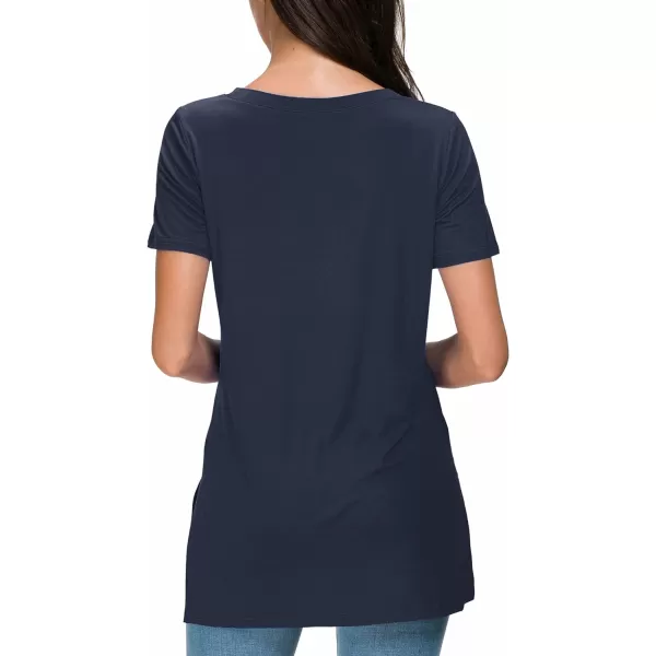 Herou Summer Women Casual Short Sleeve Tops TShirts Tees with Side Split1navy