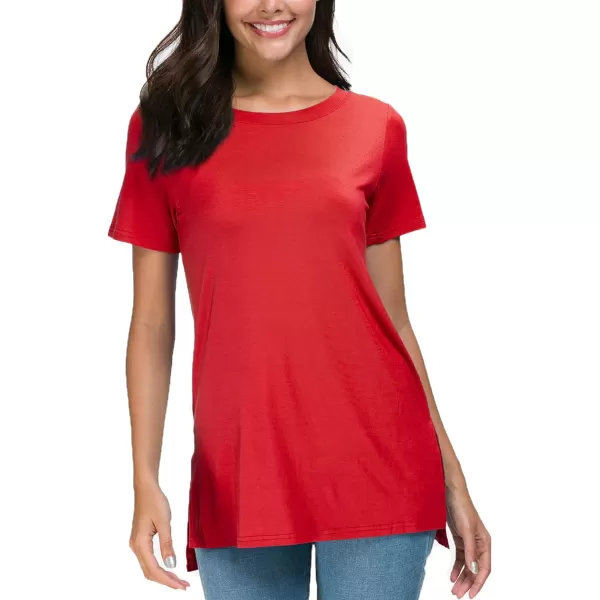 Herou Summer Women Casual Short Sleeve Tops TShirts Tees with Side SplitBright Red