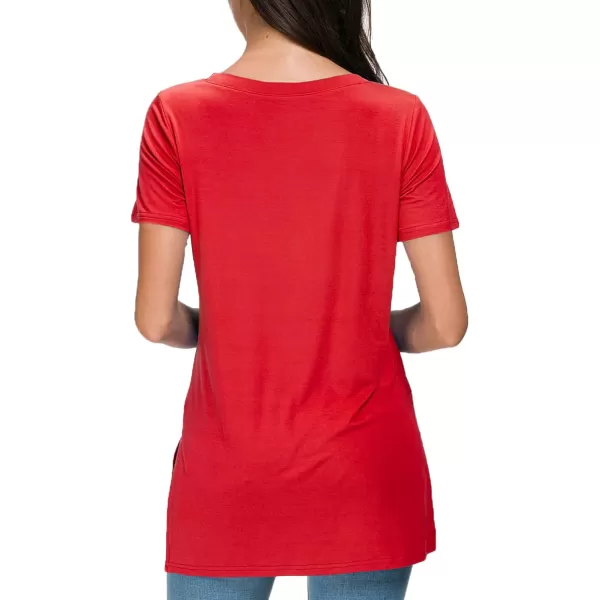 Herou Summer Women Casual Short Sleeve Tops TShirts Tees with Side SplitBright Red