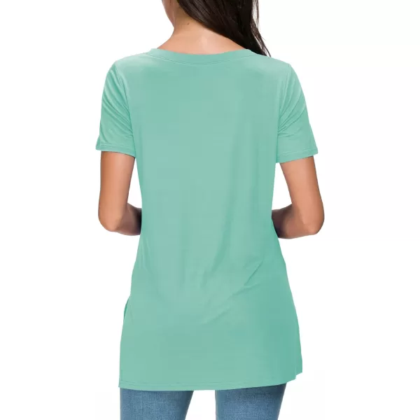 Herou Summer Women Casual Short Sleeve Tops TShirts Tees with Side SplitJade Green