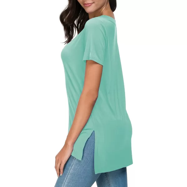 Herou Summer Women Casual Short Sleeve Tops TShirts Tees with Side SplitJade Green
