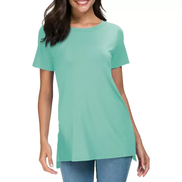Herou Summer Women Casual Short Sleeve Tops TShirts Tees with Side SplitJade Green